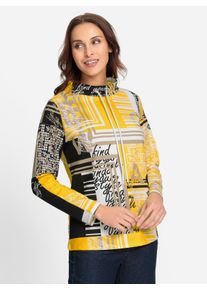 WITT Damen Sweatshirt mit Druck-Dessin, sonnengelb-weiß-bedruckt, Größe 52, 50% Baumwolle, 50% Polyester