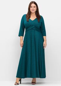 sheego Witt Damen Abendkleid mit metallisierten Fasern, petrol, Größe 58, 66% Viskose, 16% Polyamid, 15% metallisierte Fasern, 3% Elasthan