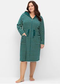 sheego Witt Damen Bademantel, tiefgrün-gestreift, Größe 40/42, 80% Baumwolle, 20% Polyester