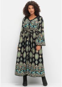 sheego by Joe Browns Witt Damen Maxikleid im Boho-Stil, schwarz-gemustert, Gr&ouml;&szlig;e 40, 100% Viskose