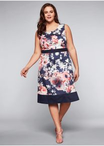 sheego Witt Damen Cocktailkleid in A-Linie, mit Blumendruck, marine bedruckt, Gr&ouml;&szlig;e 48, 97% Baumwolle, 3% Elasthan