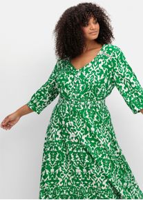 sheego by Joe Browns Witt Damen Maxikleid mit Alloverprint und gesmokter Taille, gr&uuml;n-offwhite, Gr&ouml;&szlig;e 42, 100% Viskose