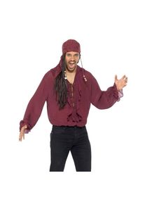 Smiffys Chemise à volants pirate avec laçage rouge