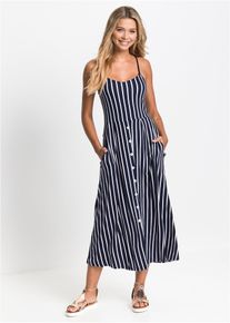 Sommerliches Jerseykleid mit Knopfleiste und Streifen in blau, Grösse 32/34 (XS), bonprix