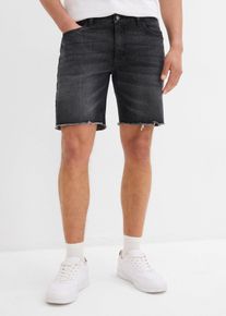 Stretch-Jeans-Shorts mit offenen Saumkanten Relaxed Fit in schwarz, Gr&ouml;sse 40, 99% Baumwolle, bonprix