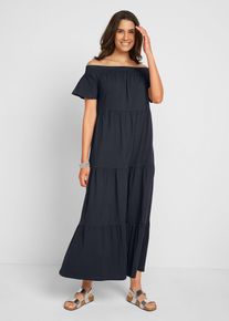 Baumwoll-Jersey-Maxikleid mit Volants und Carmenausschnitt in schwarz, Grösse 56/58 (3XL), 95% Baumwolle, bonprix