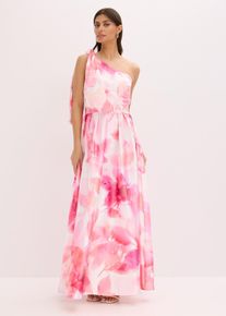 One-Shoulder-Kleid aus gl&auml;nzendem Satin in weiss, Gr&ouml;sse 48, bonprix