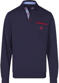 Marco Donati Herren Langarm-Poloshirt in Pikee-Qualität marine-dunkelrot