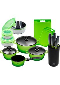 King Topf-Set »19-tlg. Kochtopfset«, Aluminiumguss, (Set, 18 tlg., 4Töpfe, 3 Deckel, Messerblock, 5 Kochmesser, 3 Behälter, 3 Schneidebretter),...