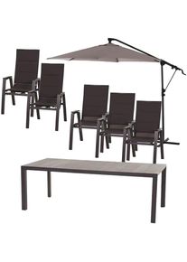 siena GARDEN Garten-Essgruppe »Milano / Ancona«, (Set, 8 tlg.), bestehend aus 6 Sesseln, 1 Tisch und 1 Ampelschirm matt anthrazit, grau, wood grey,...