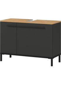 Germania Waschbeckenunterschrank »Yonkers«, Hochwertige ABS-Kanten, Steggriffe und hohe Füße aus Metall braun Graphit/Navarra-Eiche-Nachbildung