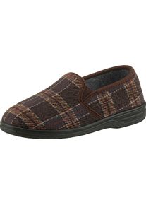 Herren Hausschuh mit seitlichen Gummiz&uuml;gen braun-kariert