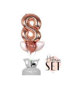 Bouquet de ballons XXL numéro 8 en or rose serti d'un réservoir d'hélium