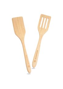 Pfannenwender Set aus Bambus (2-teilig) | Perfekt zum Braten & Wenden | Ideal f&uuml;r beschichtete Pfannen