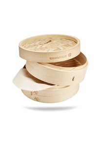Bambusdämpfer (Ø 25cm) | 2 Dampfkörbe | Reis, Gemüse & Dim Sum garen