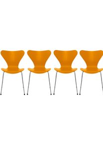 Siebener / Serie Stuhl 3107 Esche 4-er Set Fritz Hansen Burnt yellow