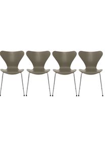Siebener / Serie Stuhl 3107 Esche 4-er Set Fritz Hansen Olive green