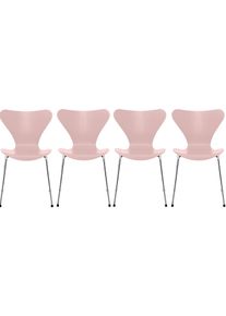 Siebener / Serie Stuhl 3107 Esche 4-er Set Fritz Hansen Pale pink