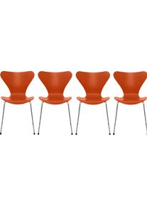 Siebener / Serie Stuhl 3107 Esche 4-er Set Fritz Hansen Paradise orange