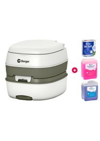 Berger Mobil WC Deluxe Starter Set mit Deluxe Campingtoilette, Toilettenpapier und Sanitärflüssigkeiten - Chemietoiletten