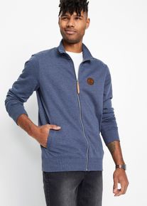 Stehkragen-Sweatjacke mit Lederimitat-Details in blau, Grösse 52/54 (L), bonprix