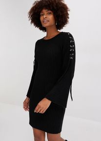 Figurbetontes Strickkleid mit Schnürung in schwarz, Grösse 36/38 (S), bonprix