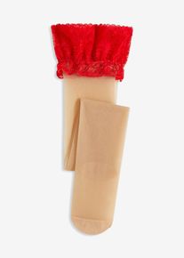 Bas porte-jarretelles 20den en beige, Taille 36/38 (S), Couleur/Motif: beige clair/fraise, bonprix