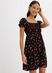 Minikleid aus flie&szlig;ender Viskose in schwarz, Gr&ouml;sse 50, bonprix