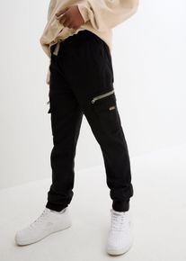 Regular Fit Cargo-Schlupfhose aus elastischen Baumwoll-Mix Straight in schwarz, Grösse 140, 97% Baumwolle, bonprix