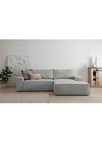 Ecksofa SHERWOOD Schlafsofa 267 cm, L-Form, Schlaffunktion mit Bettkasten (210x136 cm), Cord, Vintage, Samtvelours , grau , Home Affaire