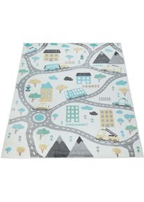 Kinderteppich »Nino 885« rechteckig 13 mm Höhe Kurzflor, Strassen-Spiel-Teppich, Kinderzimmer , beige , Paco Home , Obermaterial: 100% Polypropylen