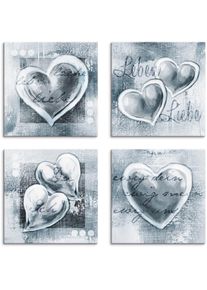 Leinwandbild »Lache Lebe Liebe Leben«, Herzen, (4 St.), 4er Set, verschiedene Grössen , grau , Artland