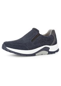 Gabor Rollingsoft , Slipper Schlupfschuh, Komfortschuh mit seitlichem Stretcheinsatz, Weite G , blau , Slipper mit Logoschriftzug an der Ferse