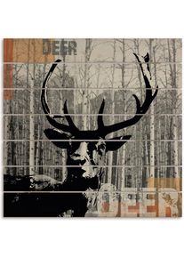 Holzbild »Hirsch Collage«, Hirschbilder, (1 St.) , grau , Artland