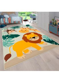 Kinderteppich »Bino 582« rechteckig 4 mm Höhe Spielteppich, Motiv Tiere, Löwe & Giraffe, Kinderzimmer , beige , Paco Home , Obermaterial: 100%...