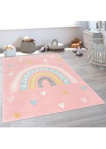 Kinderteppich »Nino 887«, rechteckig, 13 mm Höhe, Kurzflor, Spielteppich, Motiv Regenbogen & Herzen, Kinderzimmer , pink , Paco Home