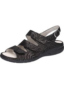 Waldläufer Waldläufer , Damen , Riemchensandale »GUNNA« , Sommerschuh, Sandalette, Keilabsatz, in Metallic-Optik, G-Weite , schwarz , Klettverschlüsse sorgen...