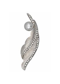 Firetti , Brosche »Schmuck Geschenk Ansteckschmuck geschwungene Blattoptik mit Struktur«, mit Glassteinen - mit Kunststoffperle , weiss , Elegante...