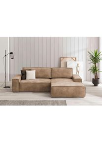 Ecksofa SHERWOOD Schlafsofa 267 cm, L-Form, Schlaffunktion mit Bettkasten (210x136 cm), Cord, Vintage, Samtvelours , beige , Home Affaire