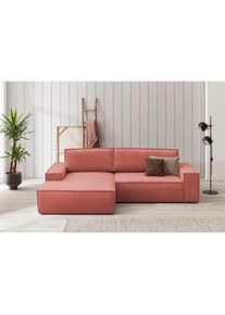 Ecksofa SHERWOOD Schlafsofa 267 cm, L-Form, Schlaffunktion mit Bettkasten (210x136 cm), Cord, Vintage, Samtvelours , rot , Home Affaire