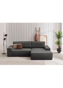 Ecksofa SHERWOOD Schlafsofa 267 cm, L-Form, Schlaffunktion mit Bettkasten (210x136 cm), Cord, Vintage, Samtvelours , grau , Home Affaire