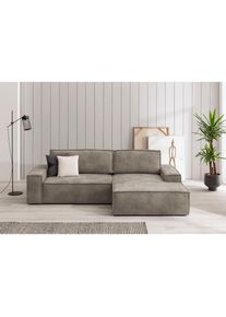 Ecksofa SHERWOOD Schlafsofa 267 cm, L-Form, Schlaffunktion mit Bettkasten (210x136 cm), Cord, Vintage, Samtvelours , grau , Home Affaire