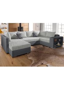Wohnlandschaft »John U-Form«, mit Bettfunktion, wahlweise mit Federkern , grau , Collection AB