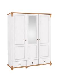 Home Affaire Kleiderschrank »Tessin, Dretürenschrank, 3-türig« B/H/T ca. 152/191/59 cm, Breite 152 cm, Kiefer massiv, mit Spiegel und 3 Schubladen , weiss ,...