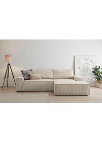 Ecksofa SHERWOOD Schlafsofa 267 cm, L-Form, Schlaffunktion mit Bettkasten (210x136 cm), Cord, Vintage, Samtvelours , beige , Home Affaire