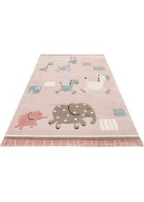Kinderteppich »Kids Lucky Zoo 2.0, ESP-24323« rechteckig 13 mm Höhe Kinder Zoo Motiv Kurzflor Teppich , pink , Esprit , Obermaterial: 100%...