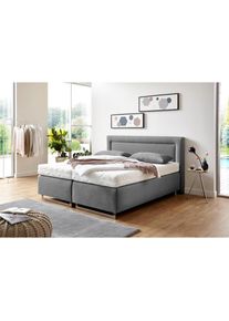Boxspringbett mit Zierkissen und verchromten Kufen, in diversen Ausführungen , grau , Westfalia Schlafkomfort