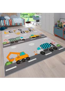 Kinderteppich »Bino 578« rechteckig 4 mm Höhe Spielteppich, Motiv Autos & Baustelle, Kinderzimmer , grau , Paco Home , Obermaterial: 100% Polyester