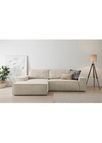 Ecksofa SHERWOOD Schlafsofa 267 cm, L-Form, Schlaffunktion mit Bettkasten (210x136 cm), Cord, Vintage, Samtvelours , beige , Home Affaire