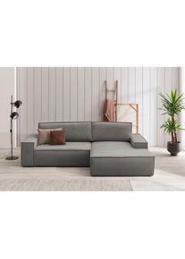 Ecksofa SHERWOOD Schlafsofa 267 cm, L-Form, Schlaffunktion mit Bettkasten (210x136 cm), Cord, Vintage, Samtvelours , grau , Home Affaire